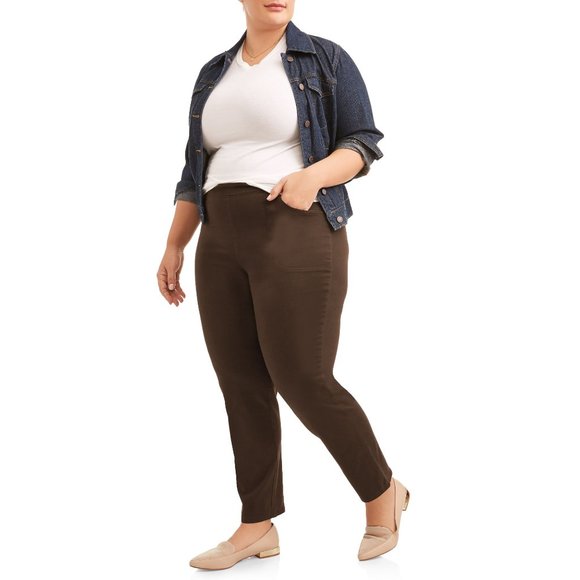 Just My Size Women's Plus Size 3X Brown Pull-on 2-Pocket Stretch Woven Pants - Picture 1 of 3